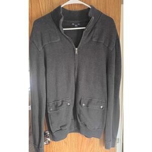 GAP Mens Gray Full Zip Bomber Sweater L Ribbed Collar Utility Pockets Gorpcore